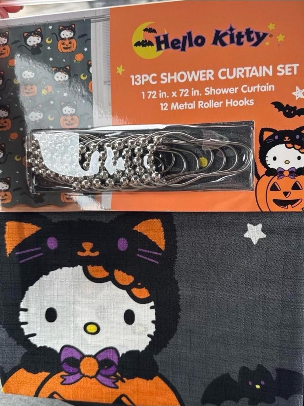 NWT Hello Kitty Halloween themed Shower Curtain Set- hello kitty wearing cat
